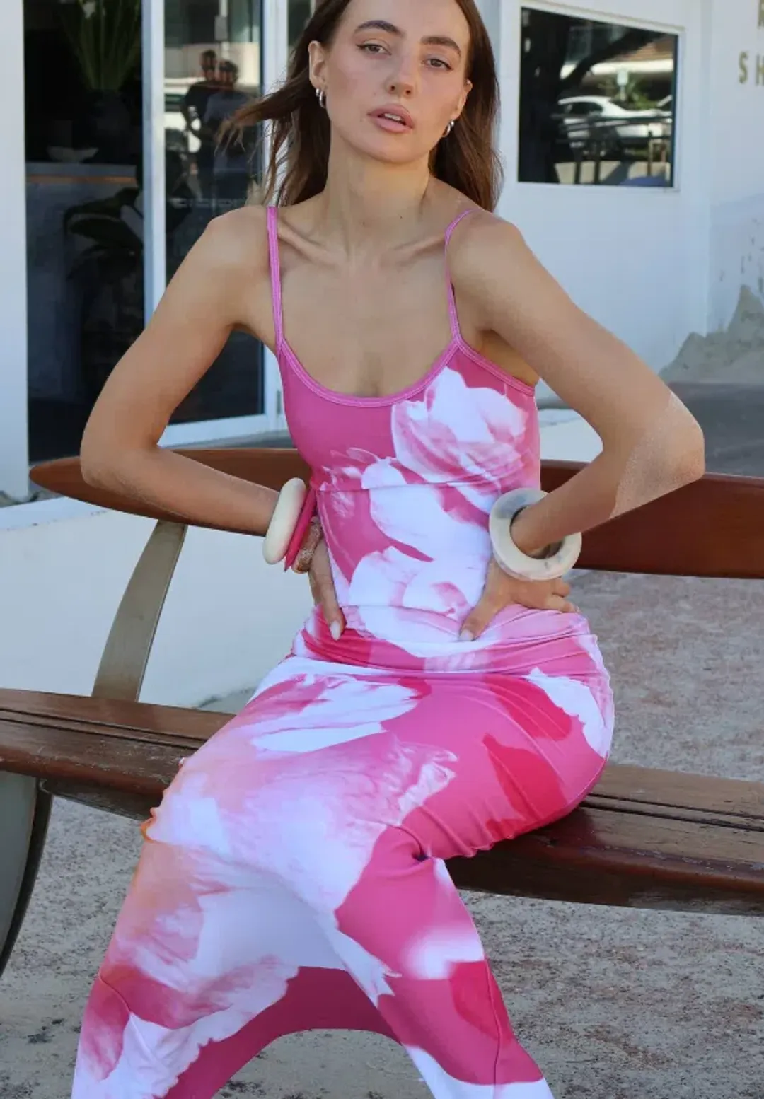 With Harper Lu Valentina Slip Dress Pink Hues Print Size 8 for rent on The Volte - main image
