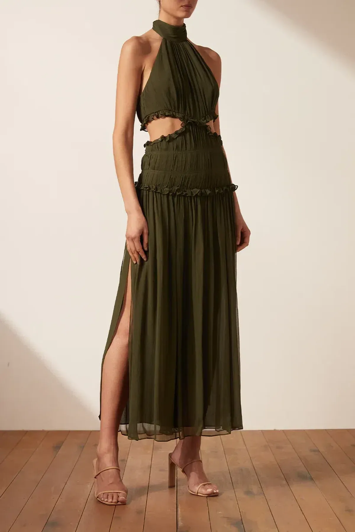 Shona Joy Safira High Neck Cut Out Midi Dress Green Size 10 - Image 2