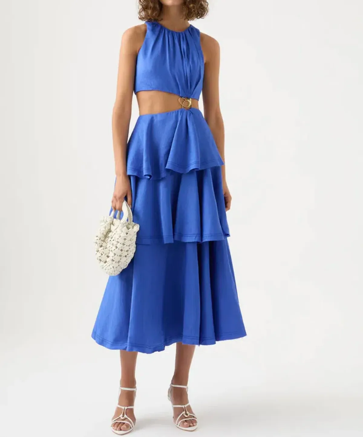 Aje Wave Cut Out Ring Midi Dress Marine Blue Size 12 / L - Image 1