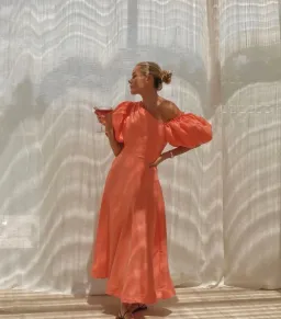 Aje Maia Midi Dress Coral Size 6 / XS for rent on The Volte - image 4