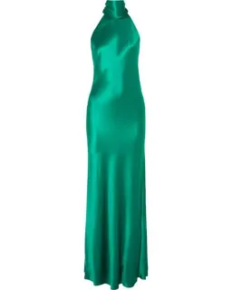 Galvan London Sienna Silk Satin Halter Neck Gown Emerald Green Size 8 for rent on The Volte - image 5