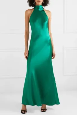 Galvan London Sienna Silk Satin Halter Neck Gown Emerald Green Size 8 for rent on The Volte - image 4