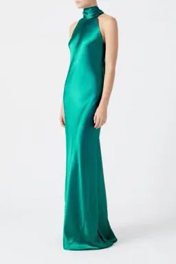 Galvan London Sienna Silk Satin Halter Neck Gown Emerald Green Size 8 for rent on The Volte - image 1