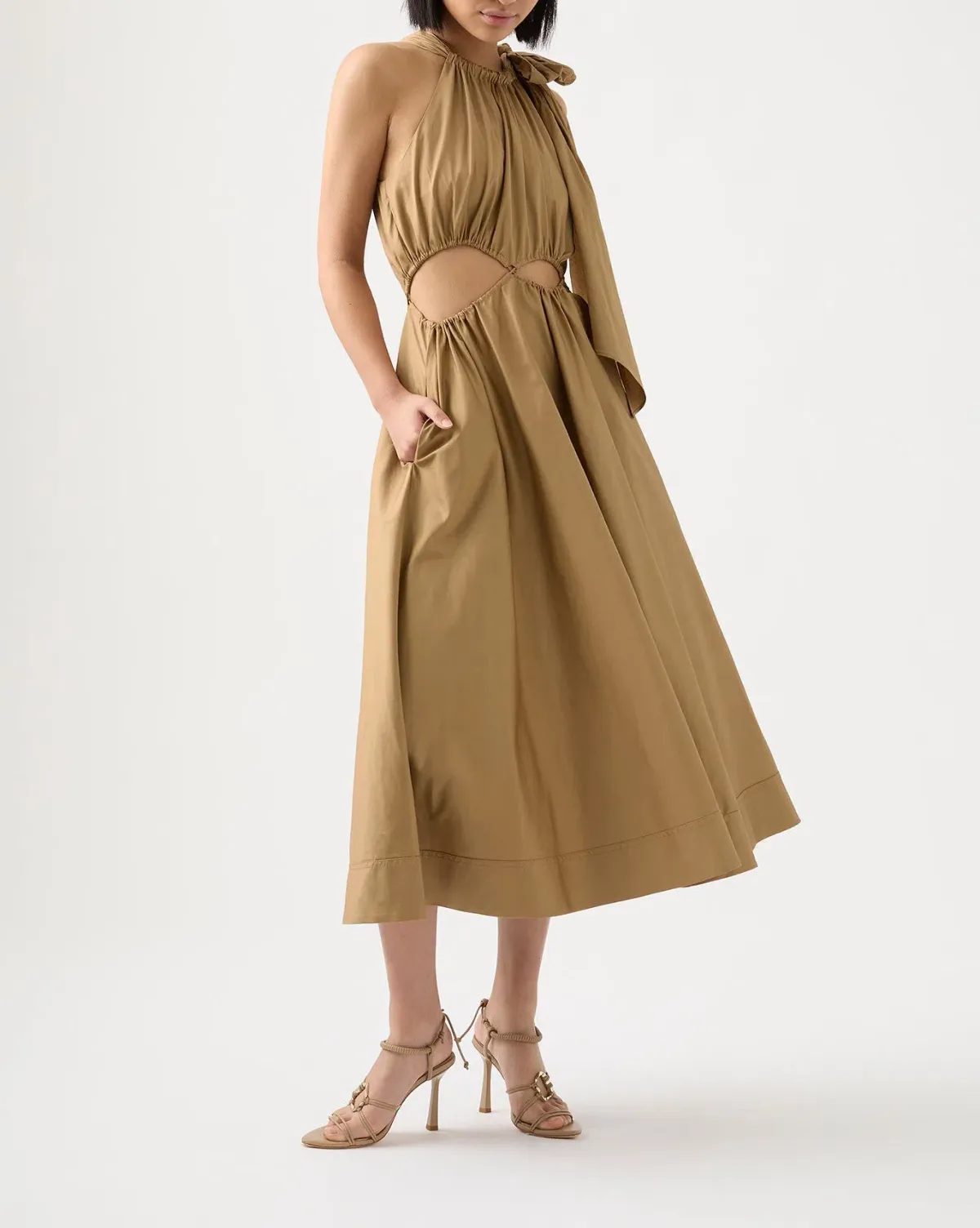 Aje Henriette Tie Strap Midi Dress Brown Size 6 / XS for rent on The Volte - main image