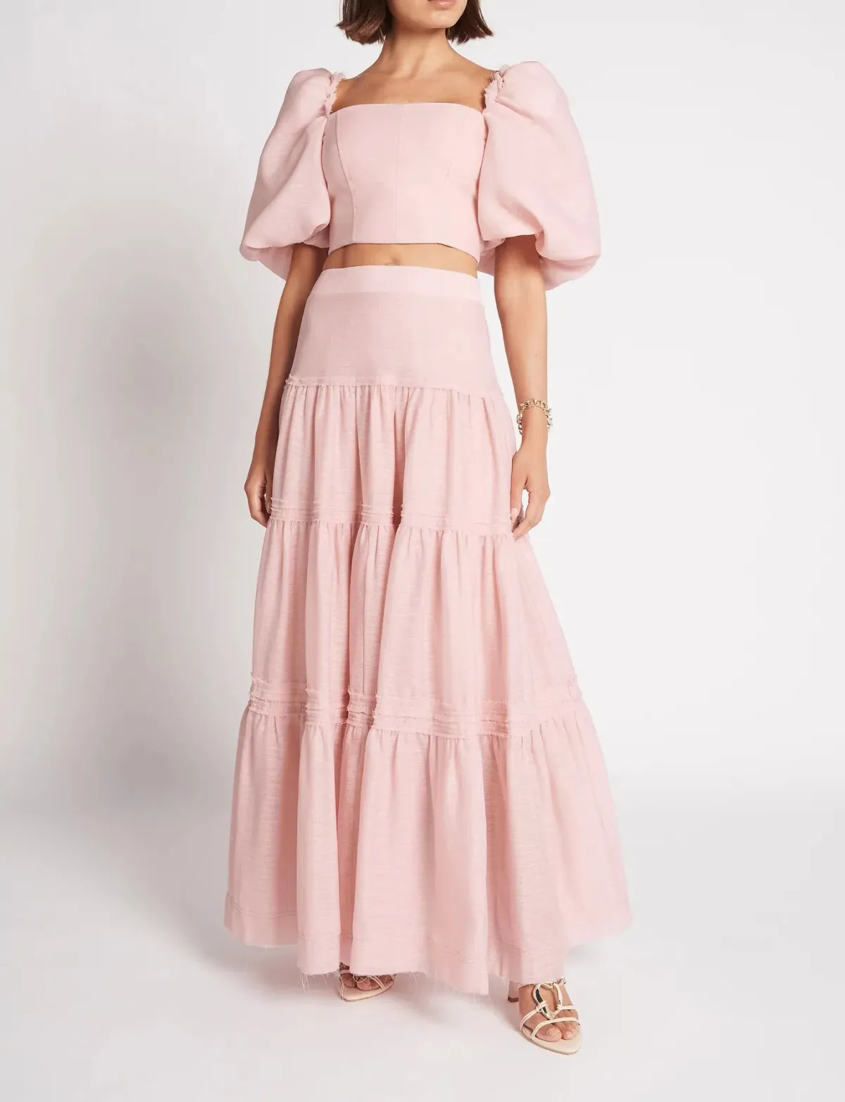 Aje Esme Puff Sleeve Cropped Top Pink Size 10 / M - Image 1