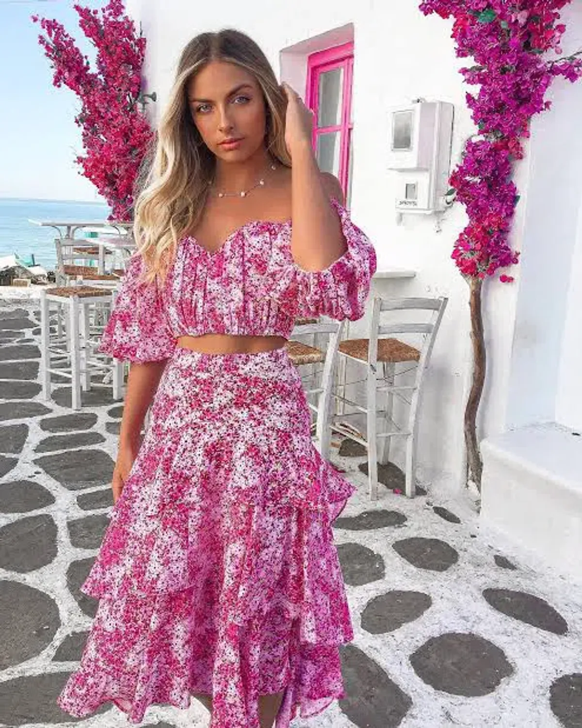 Sheike Ditsy Floral Top And Skirt Pink Set Size AU 10 - Image 3