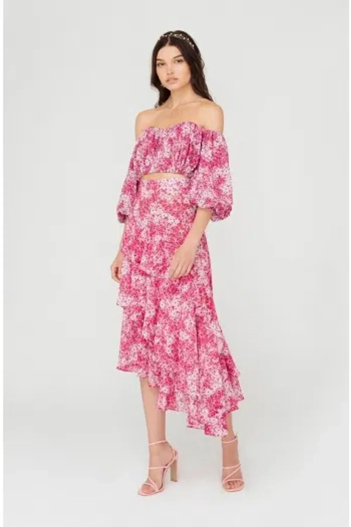 Sheike Ditsy Floral Top And Skirt Pink Set Size AU 10 - Image 1
