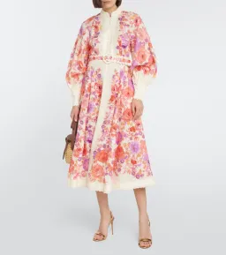 Zimmermann The Raie Billow Sleeve Midi Dress in Red/Purple Floral Size 3 / AU 14 for rent on The Volte - image 1