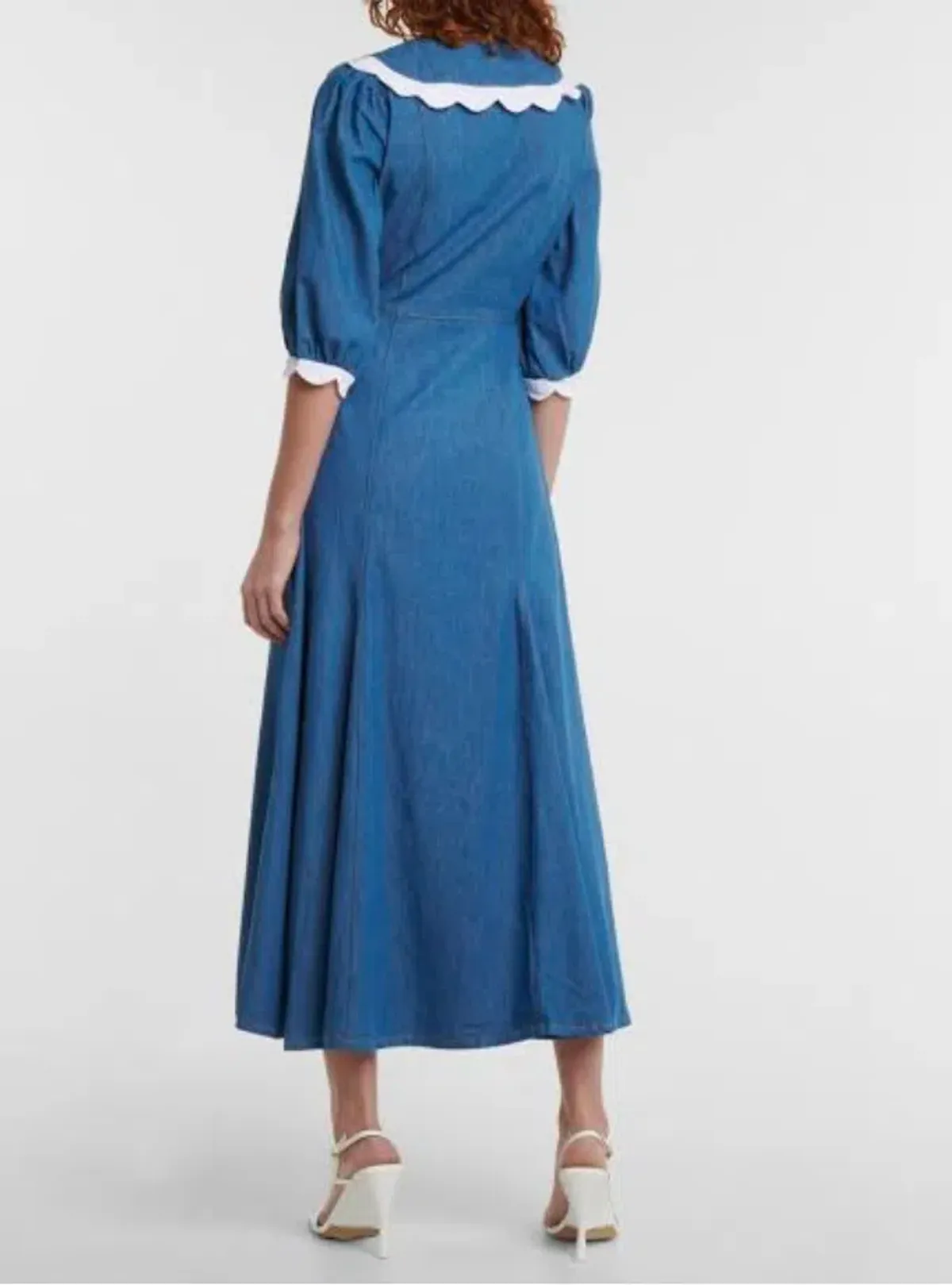 Rixo Ellen Denim Tulip-embroidered Dress Blue Size 6 - Image 2