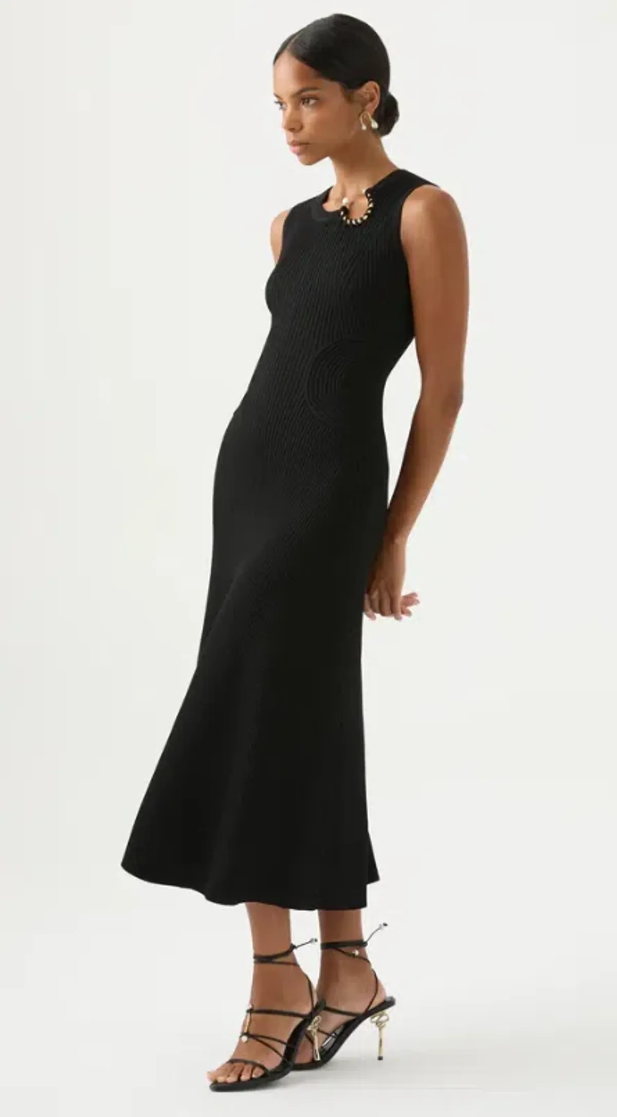 Aje Crescent Knit Midi Dress Black Size 12 / L for rent on The Volte - main image