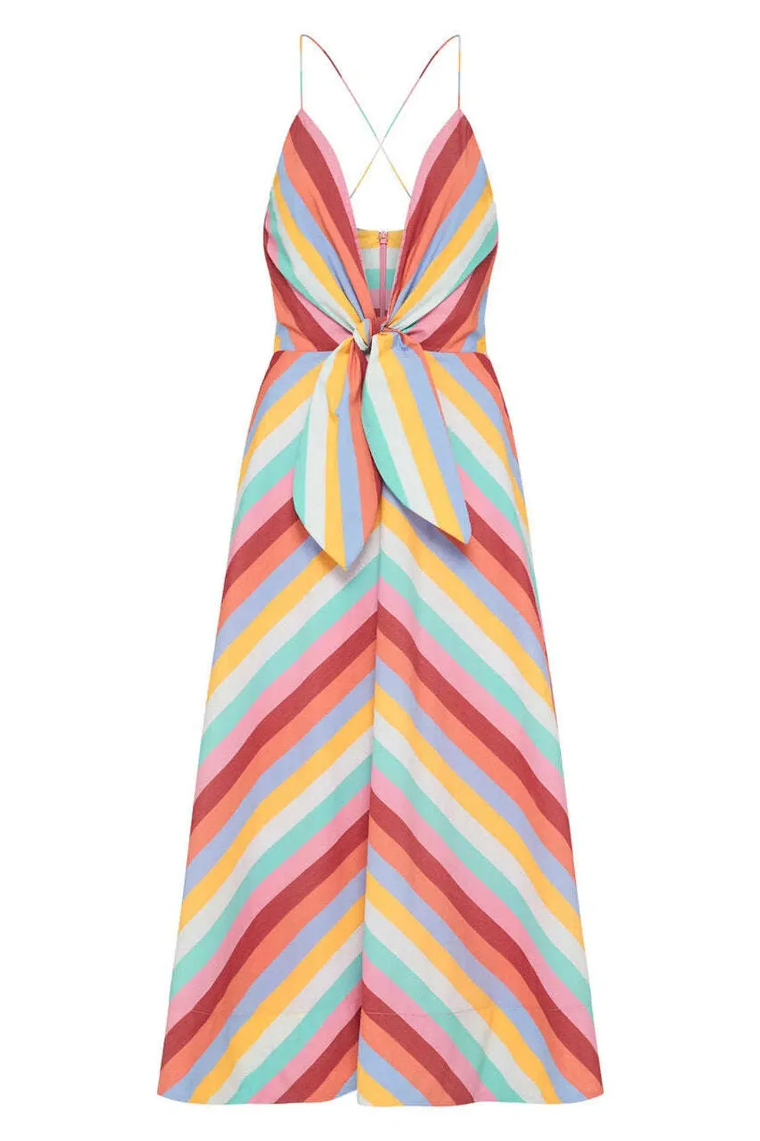 Rebecca Vallance Lolita Tie Midi Dress in Multi Colour Print Size 14 for rent on The Volte - main image