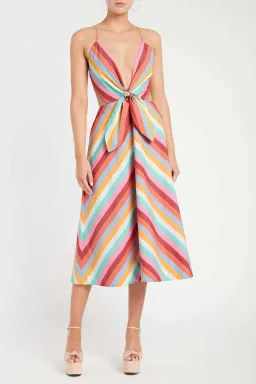 Rebecca Vallance Lolita Tie Midi Dress in Multi Colour Print Size 14 for rent on The Volte - image 1