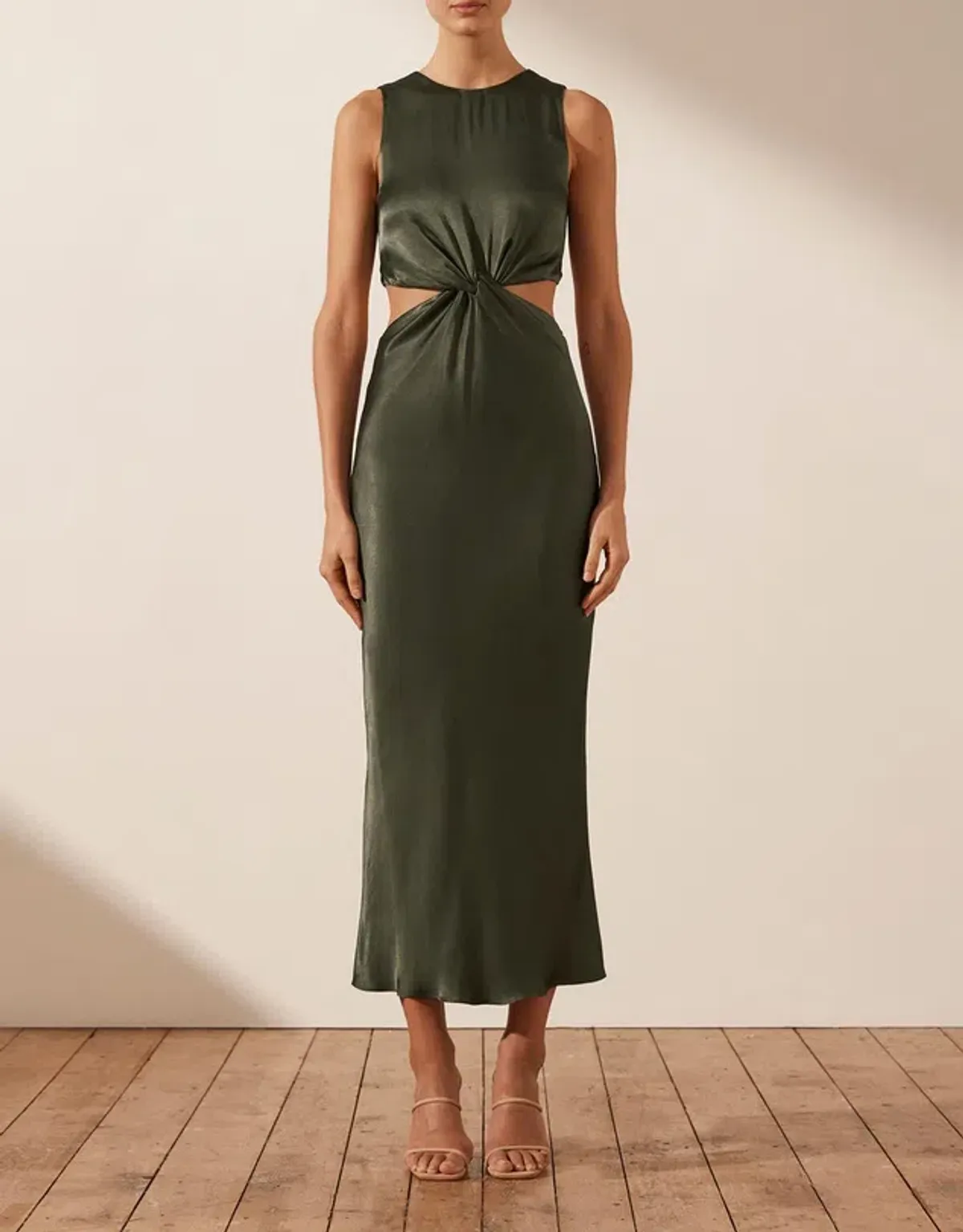 Shona Joy Giorgia Twist Front Sleeveless Midi Dress Forest Size 10 for rent on The Volte - main image