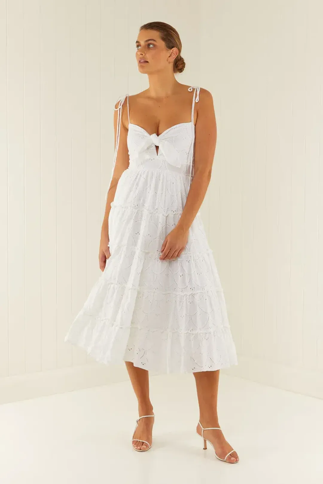 Palm Noosa James Midi Dress in White Linen Size 12 for rent on The Volte - main image