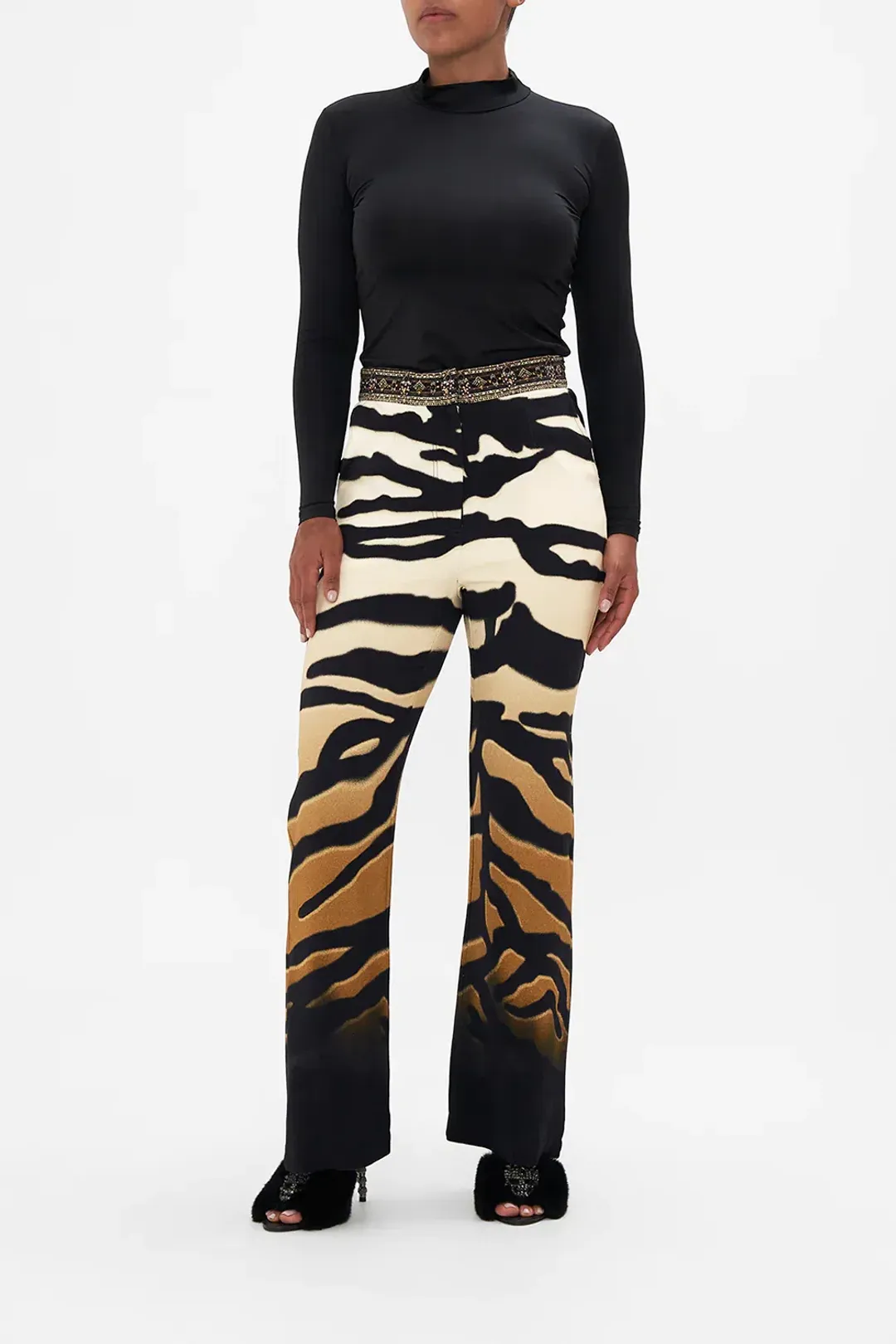 Camilla Full Length Flared Pant Tame My Tiger Print Size L / AU 14 for rent on The Volte - main image
