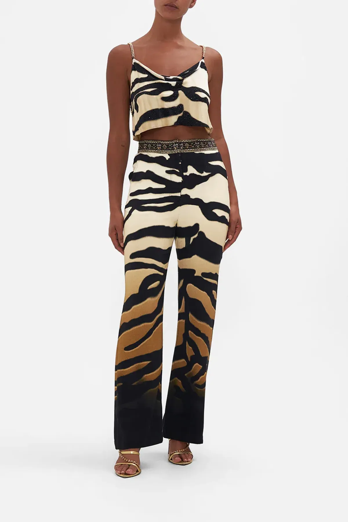 Camilla Full Length Flared Pant Tame My Tiger Print Size L / AU 14 for rent on The Volte - main image