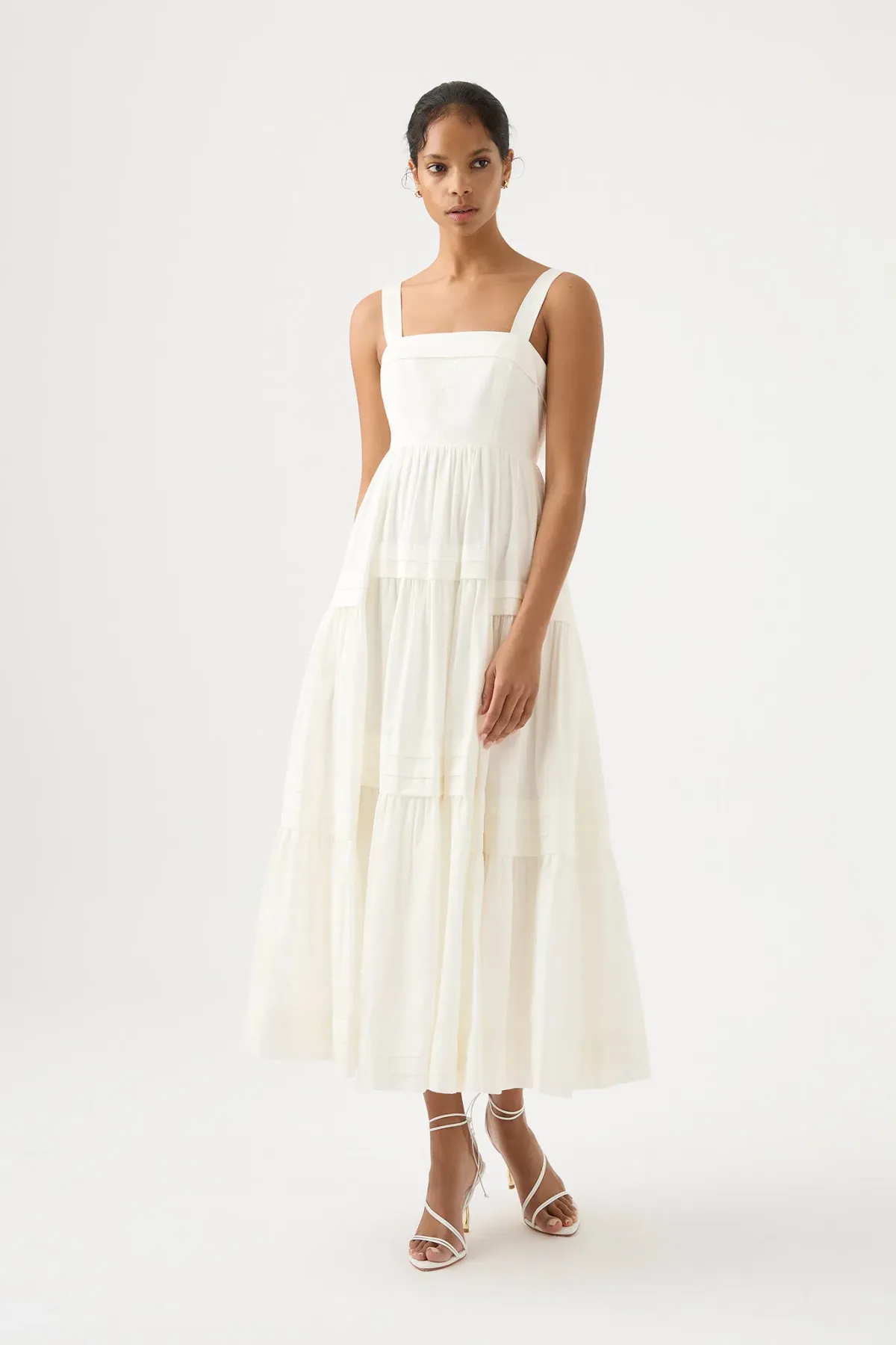 Aje Sophie Tiered Midi Dress Ivory White Size 16 - Image 1