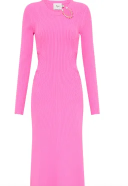 AJE Crescent Knit Midi Dress Pink Size XS/AU 8 for rent on The Volte - image 4