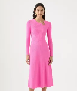 AJE Crescent Knit Midi Dress Pink Size XS/AU 8 for rent on The Volte - image 1