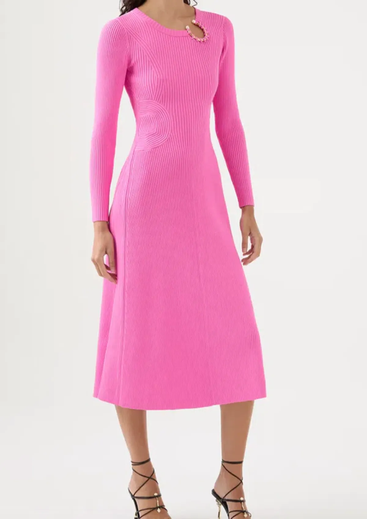 AJE Crescent Knit Midi Dress Pink Size XS/AU 8 - Image 3