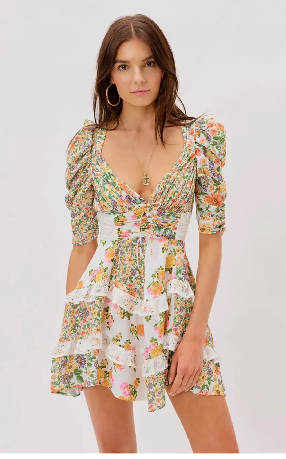 For Love & Lemons Rosalyn Mini Dress Marigold Print Size 8 for rent on The Volte - main image