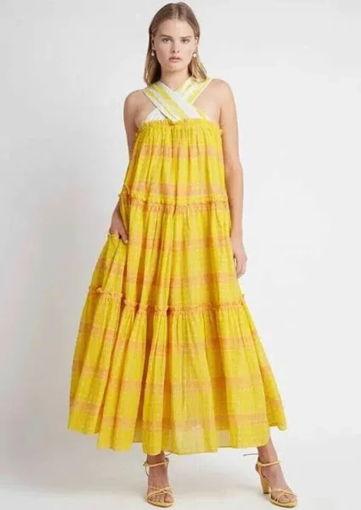 Aje Wilderness Tiered Maxi Dress Yellow Size AU 6 / US 2 - Image 5