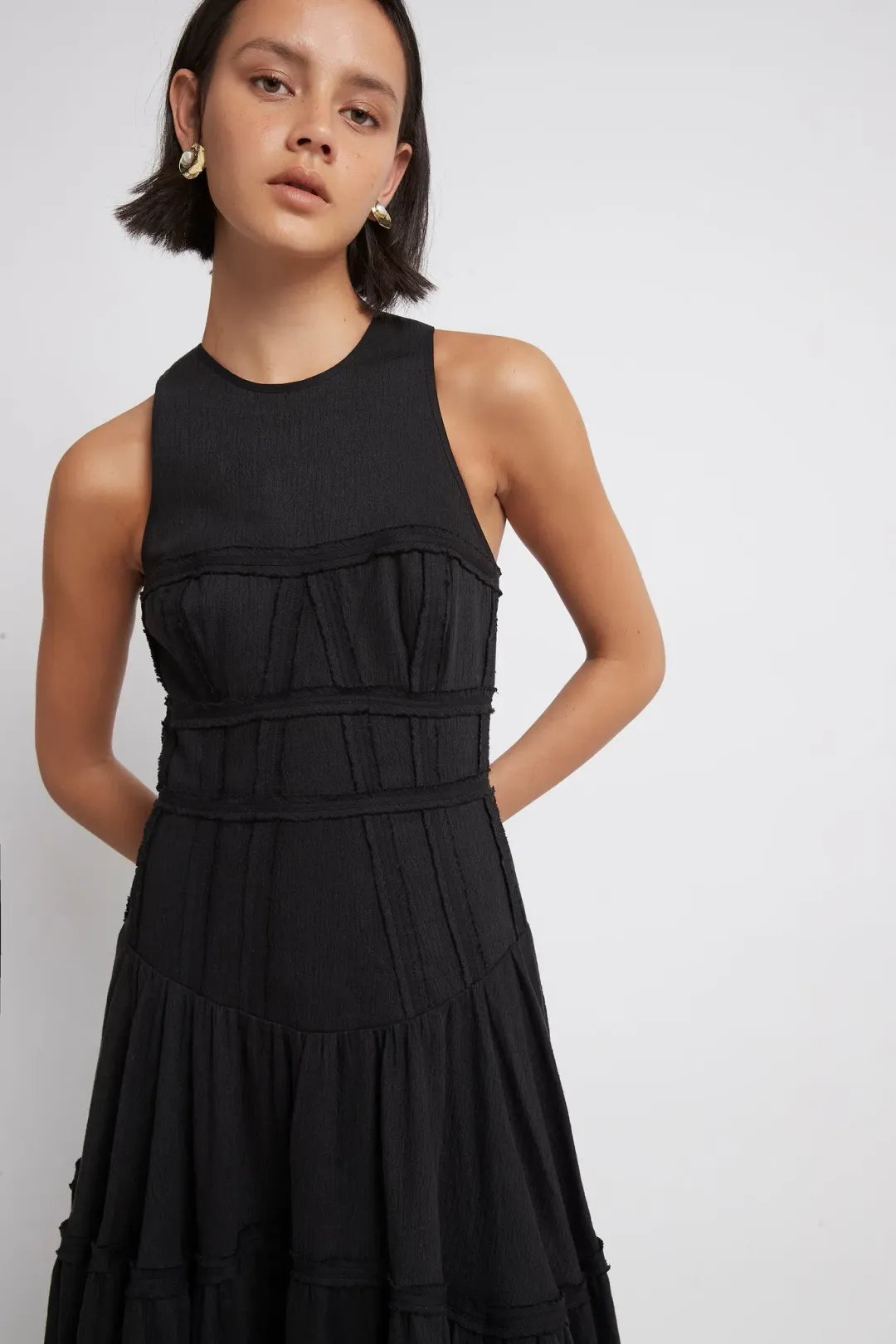 Aje Tidal Corset Midi Dress Black Size 8 for rent on The Volte - main image