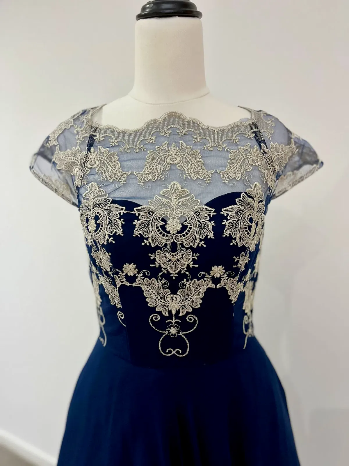 Chi Chi London Chiffon Midi Dress With Embroidery In Navy Size AU 8 - Image 2