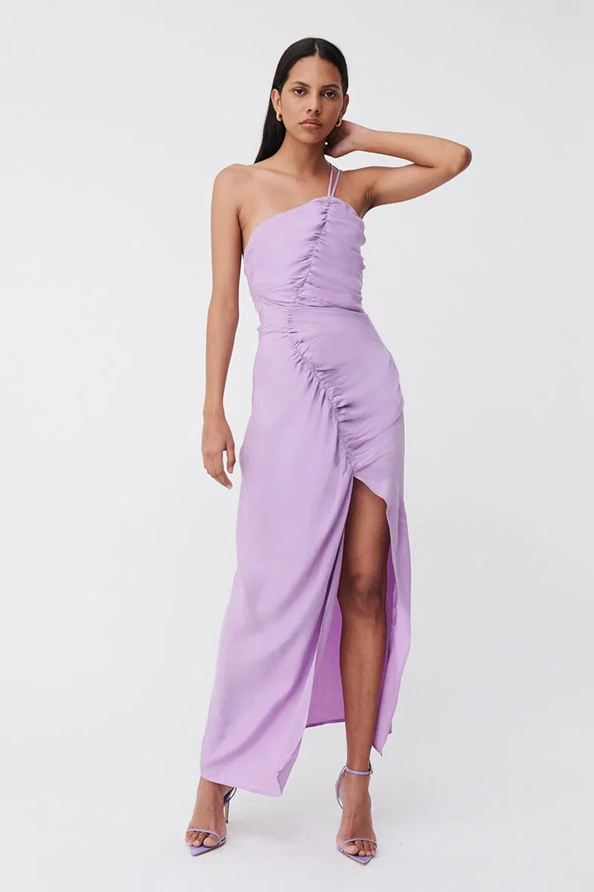 Suboo Andy Asymmetric Ruched Slip Midi Dress Lavender Size XS / Au 6 - Image 2