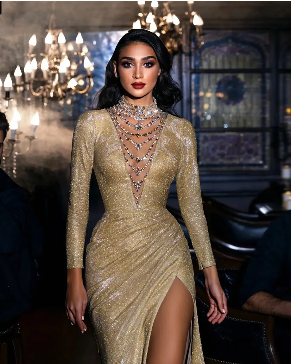 Sadek Majed Long Sleeve Gold Gown Size 8 - Image 2