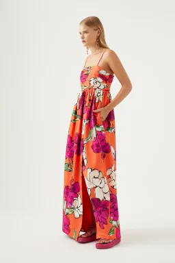 Aje Monument Tulip Vivid Camellia Maxi Dress Orange Floral Linen Size AU 6 for rent on The Volte - image 3