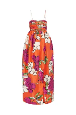 Aje Monument Tulip Vivid Camellia Maxi Dress Orange Floral Linen Size AU 6 for rent on The Volte - image 5