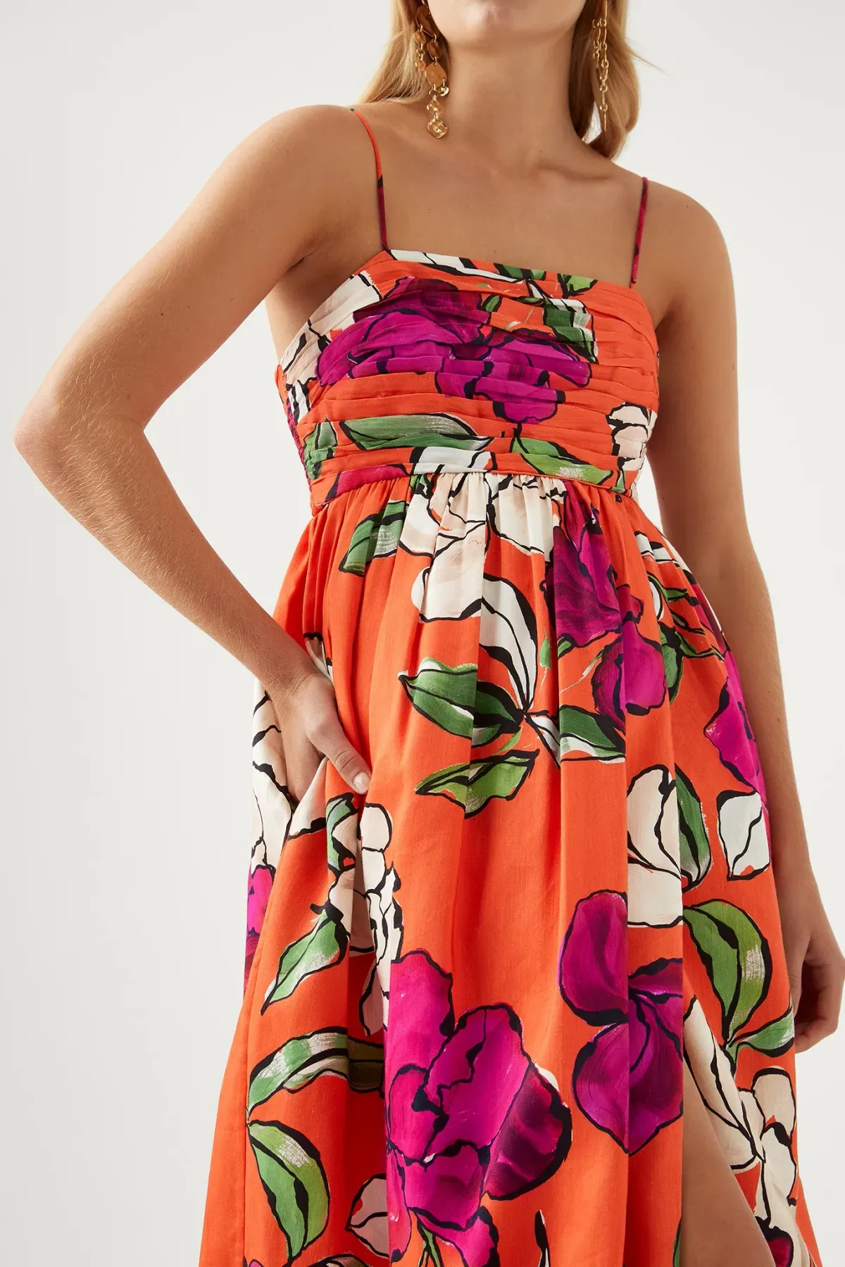 Aje Monument Tulip Vivid Camellia Maxi Dress Orange Floral Linen Size AU 6 - Image 4