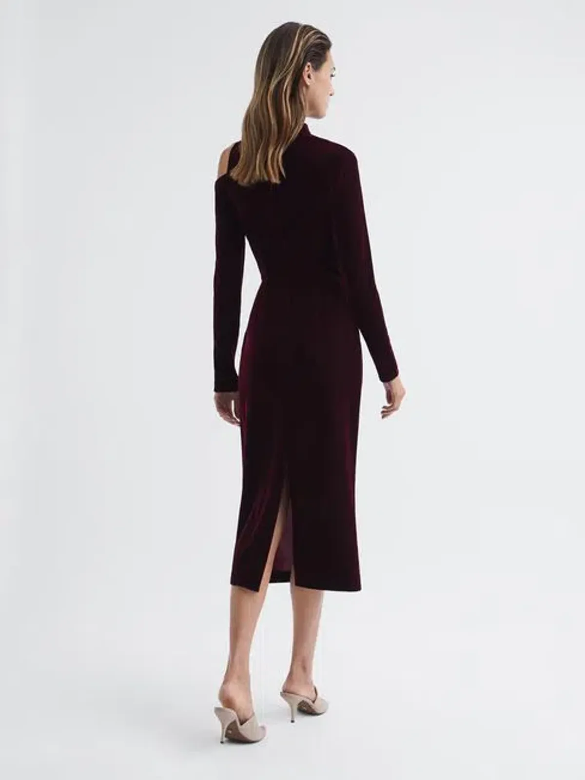 Reiss Tatiana Velvet Cut-out Shoulder Dress Black Size AU 6 - Image 4