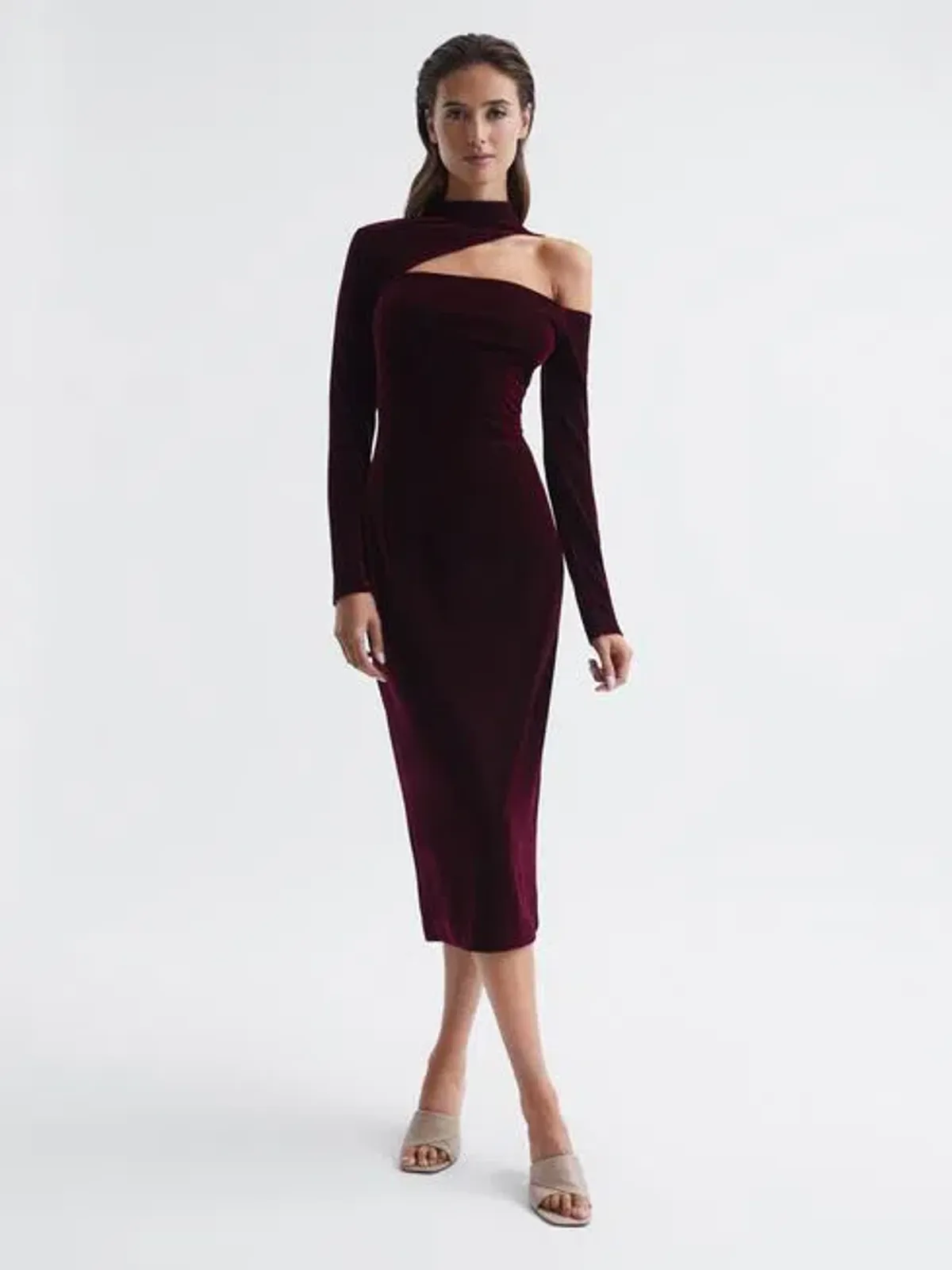 Reiss Tatiana Velvet Cut-out Shoulder Dress Black Size AU 6 - Image 1