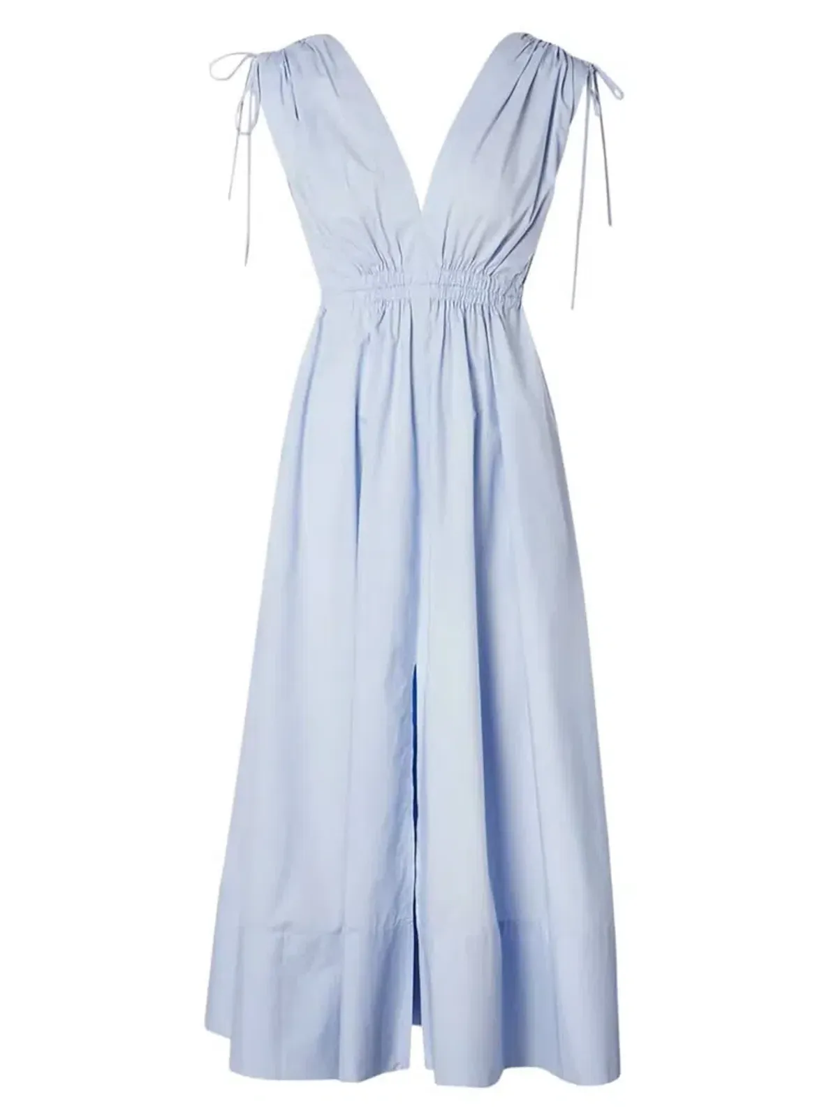 Scanlan Theodore Parachute Cotton Drawstring Midi Dress Light Tinted Blue Size 10 - Image 5