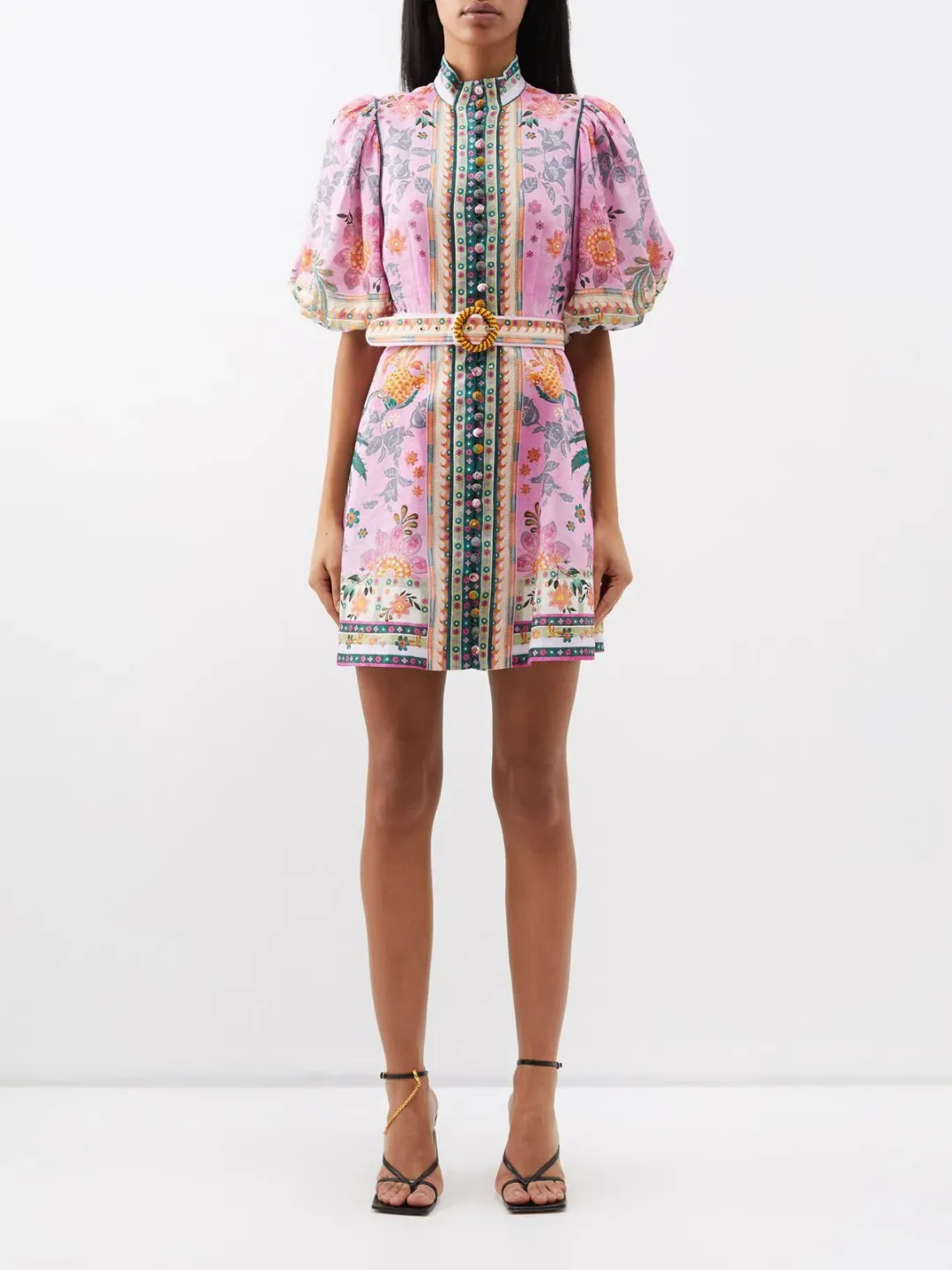 Zimmermann Ginger Buttoned Mini Dress Pink Multi Size 1 / Au 10 for rent on The Volte - main image