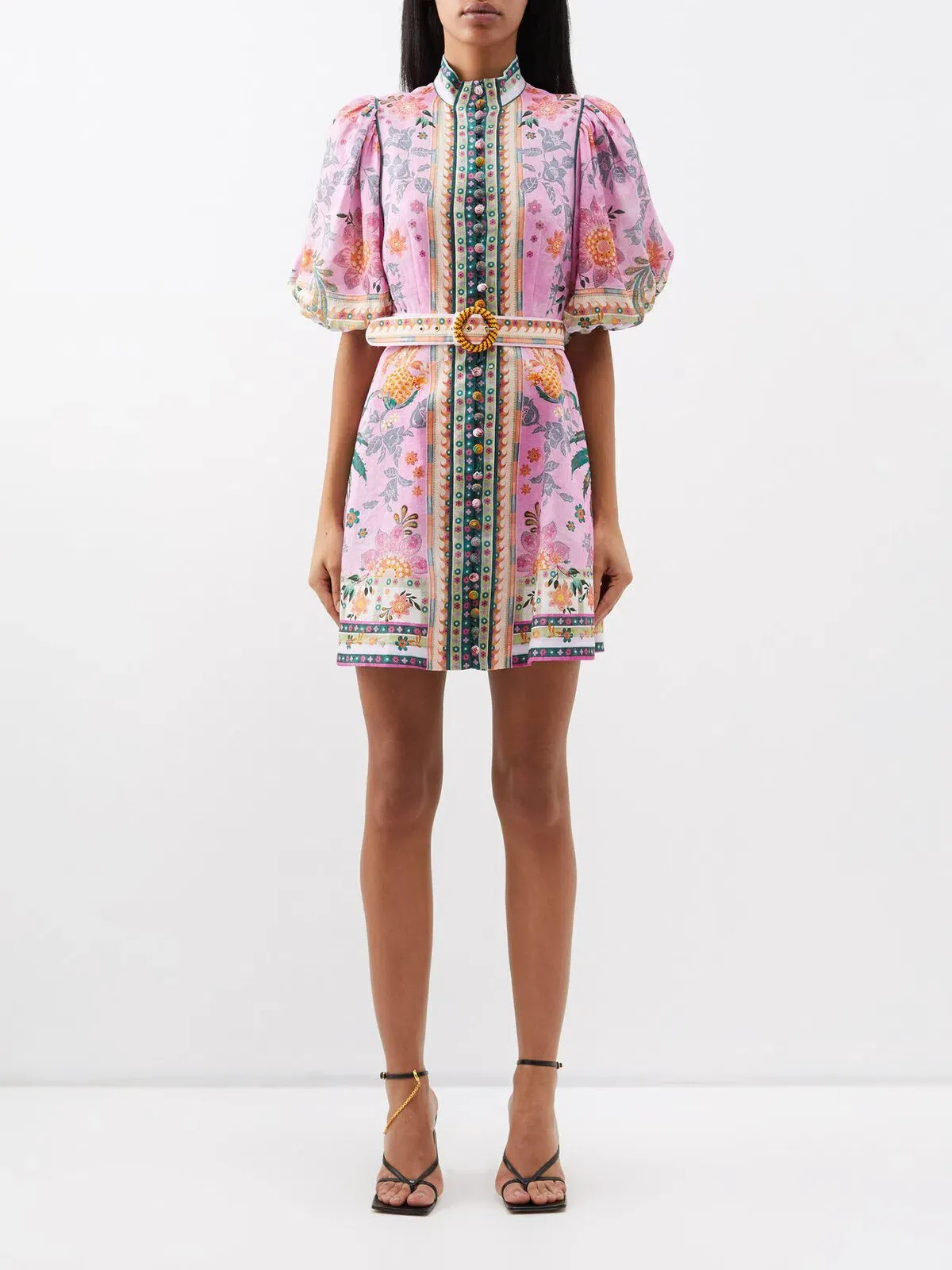Zimmermann Ginger Buttoned Mini Dress Pink Multi Size 1 / Au 10 for rent on The Volte - main image