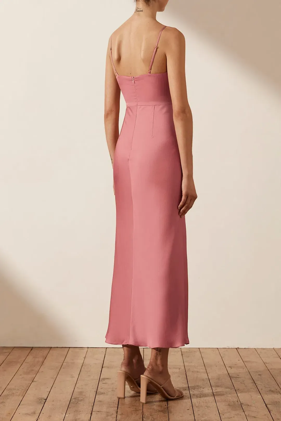 Shona Joy Luxe Twist Front Sleeveless Midi Dress Pink Size 10 for rent on The Volte - main image