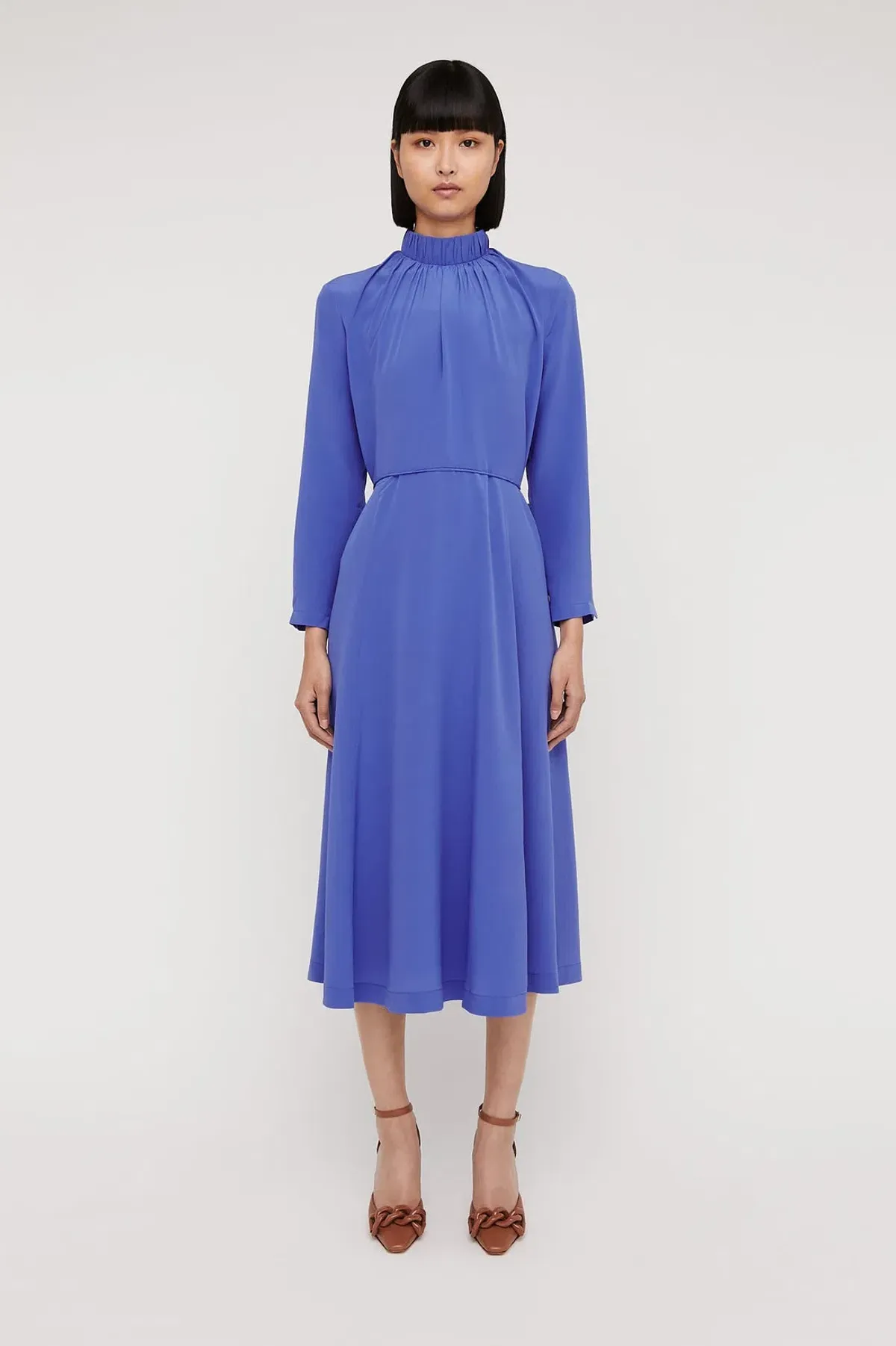 Scanlan Theodore Silk Gather Neck Dress Blue Size 8 - Image 1