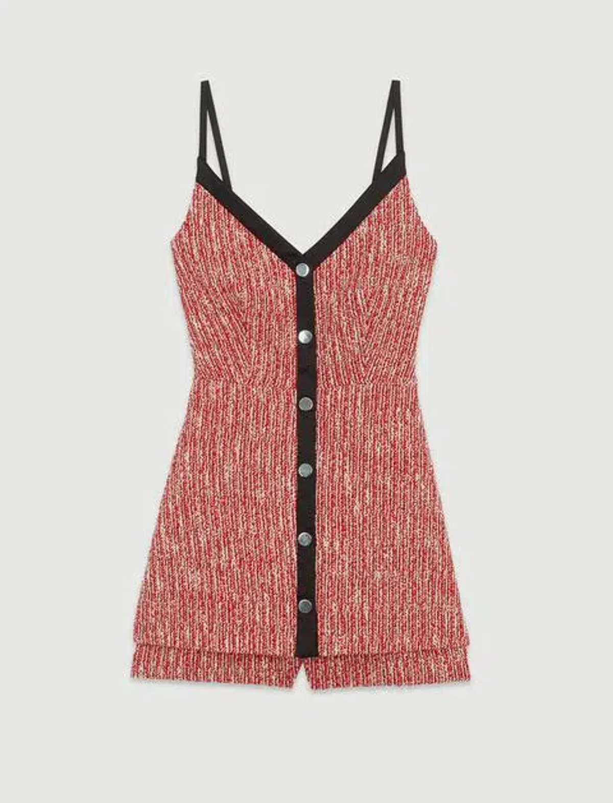 Maje Rever Skirt Overlay Tweed Cotton Blend Playsuit Red Size AU 8 - Image 3