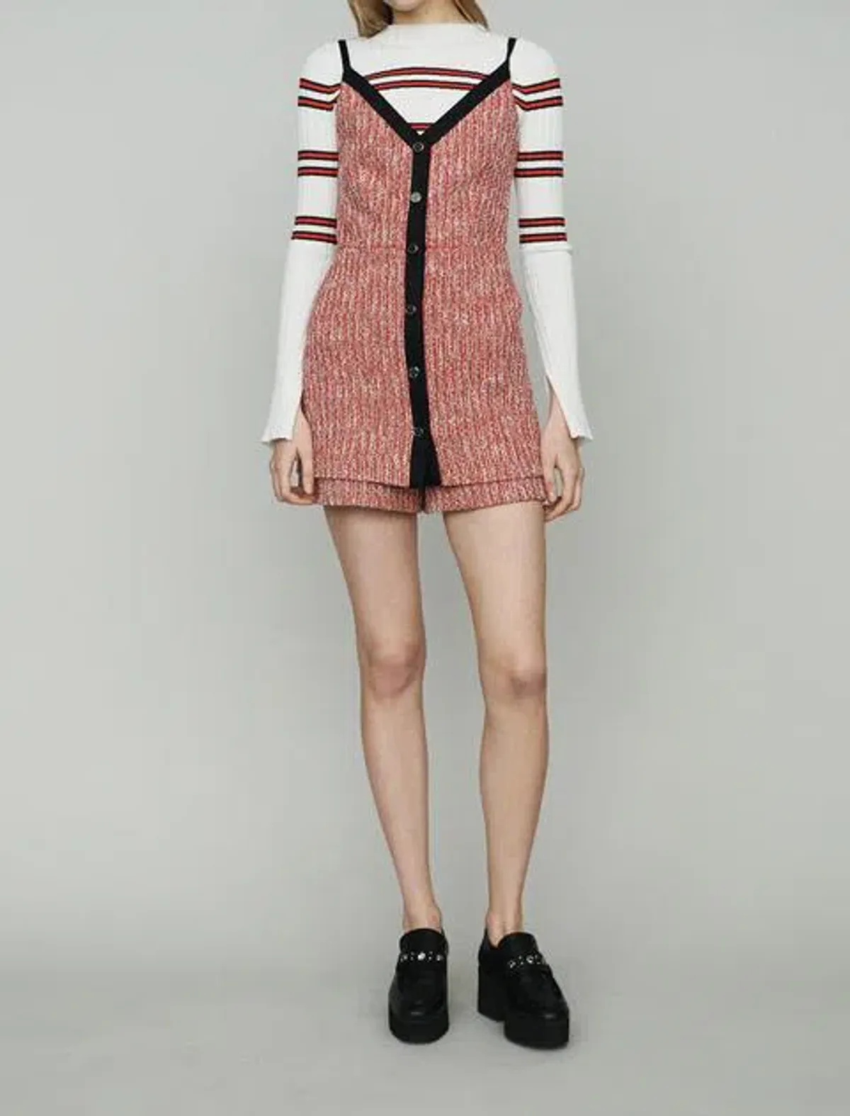 Maje Rever Skirt Overlay Tweed Cotton Blend Playsuit Red Size AU 8 for rent on The Volte - main image