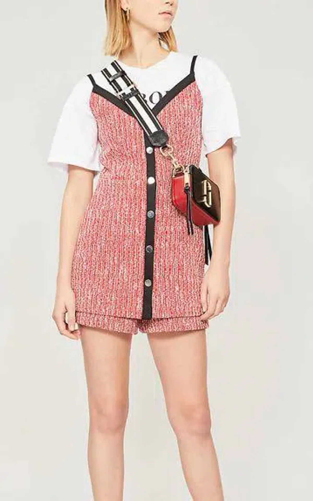 Maje Rever Skirt Overlay Tweed Cotton Blend Playsuit Red Size AU 8 - Image 2
