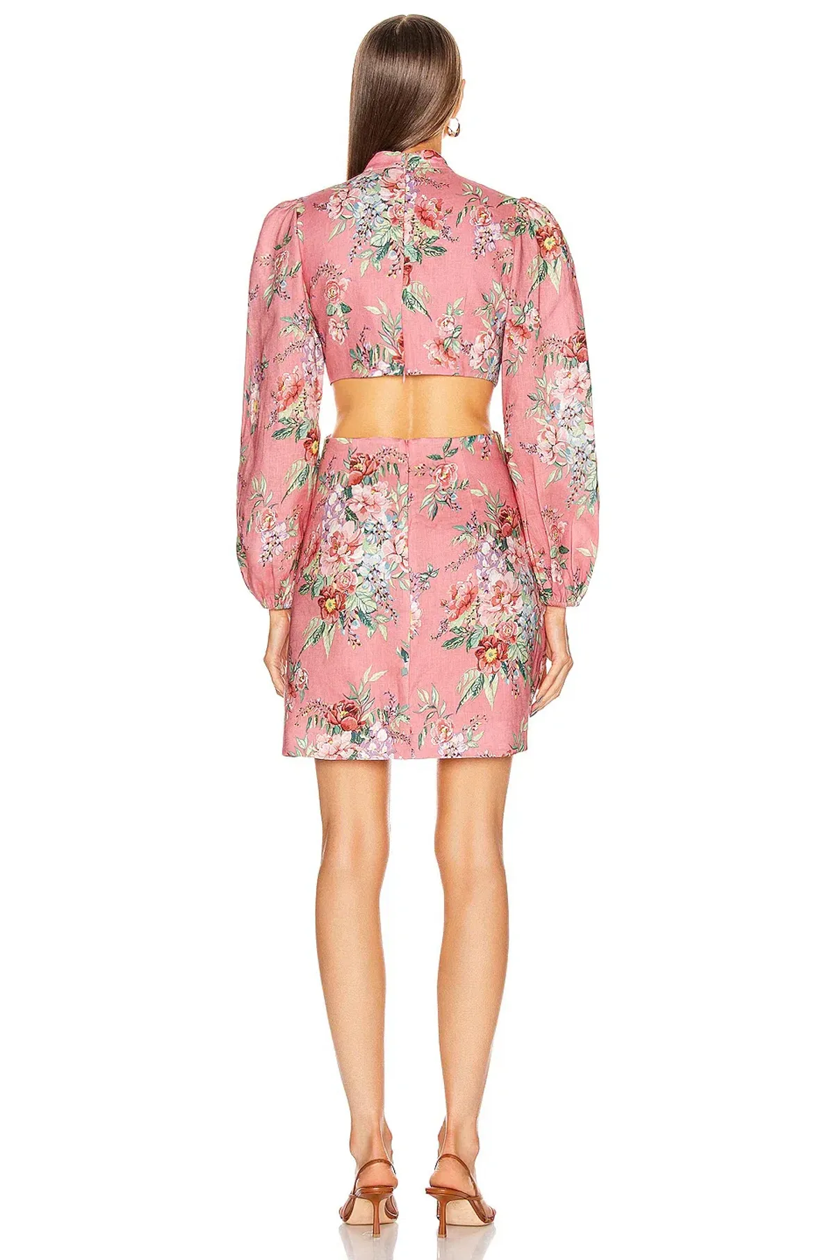 Zimmermann Bellitude Bow Front Cut Out Mini Dress Watermelon Pink Floral Size 0 / AU 8 - Image 3