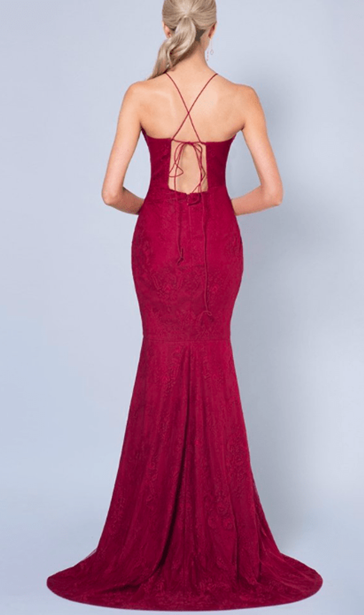 silver fishtail chantilly lace gown deep red - Image 2