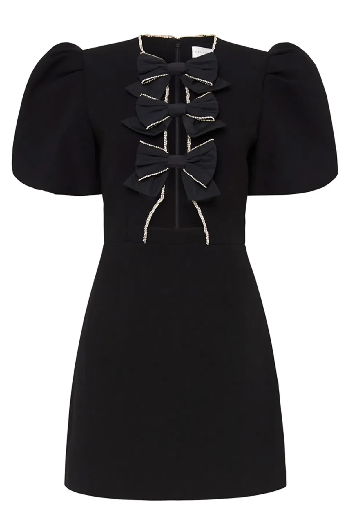 Rebecca Valance Katie Bow Mini Dress (black, size 8) - Image 1