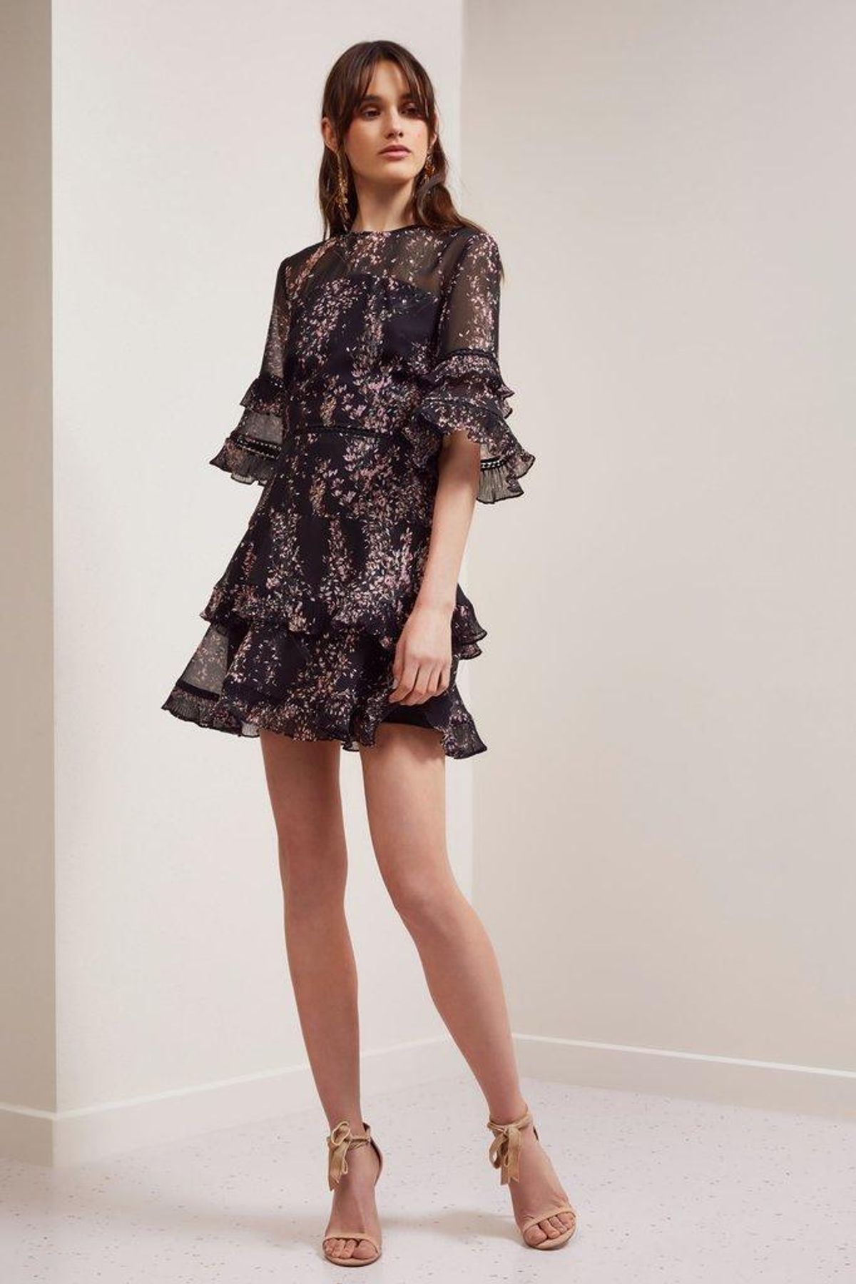 Keepsake Light Up Mini Dress in Black Wildflower Floral Size 6 for rent on The Volte - main image