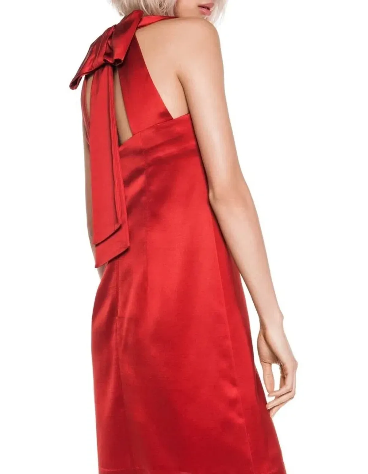 Cue Wool Satin Shift Dress Red Size 6 - Image 3