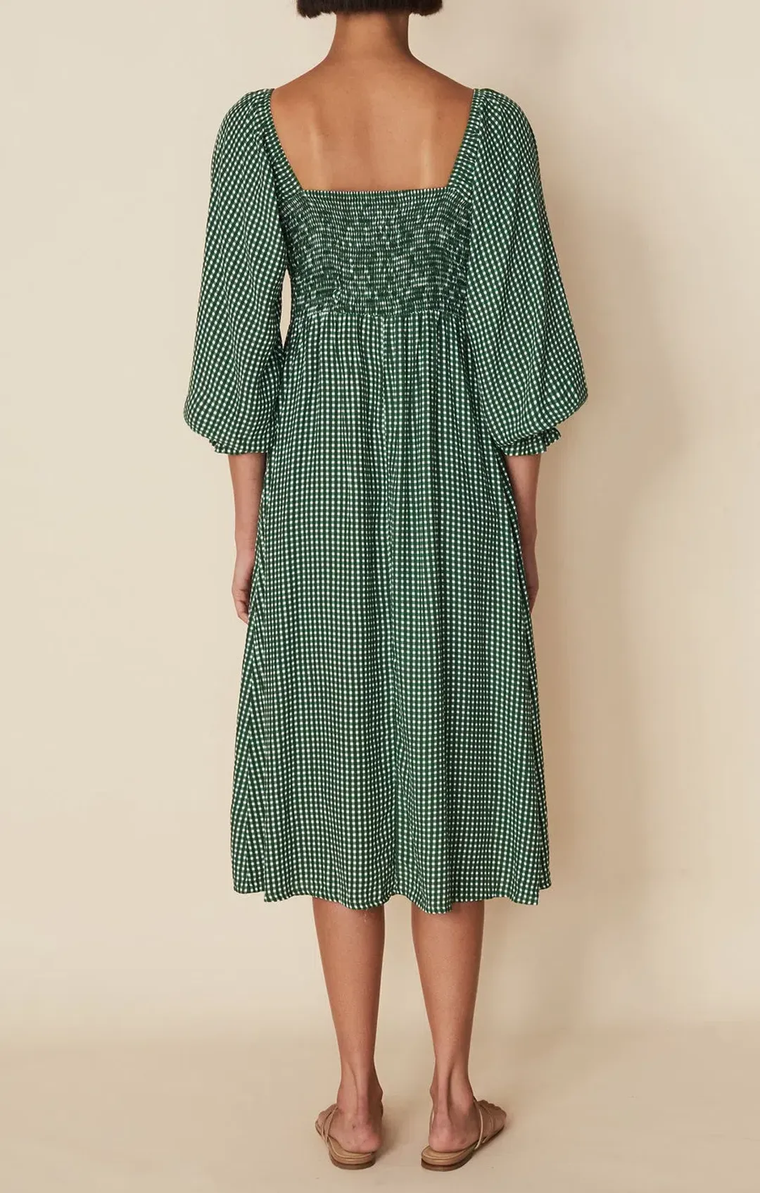 Faithfull The Brand Bennete Midi Dress Green Gingham Check Size 12 for rent on The Volte - main image