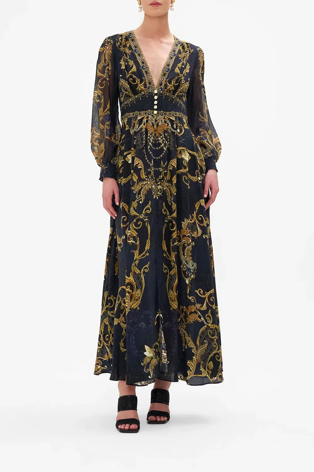Camilla Button Dress With Shaped Waistband Moonlight Melodies Size XL / Au 16 for rent on The Volte - main image